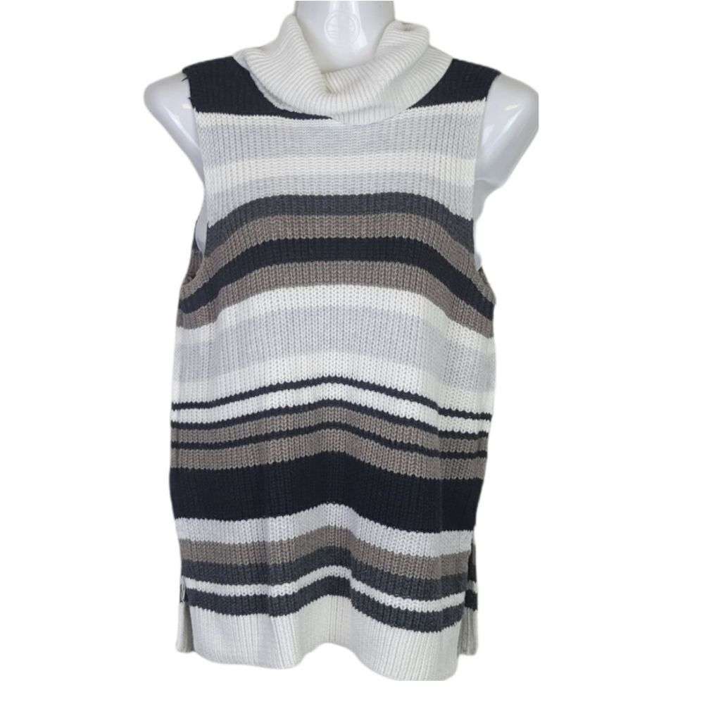 Abercrombie & Fitch Knitted Sweater Vest Turtleneck Brown Cream S